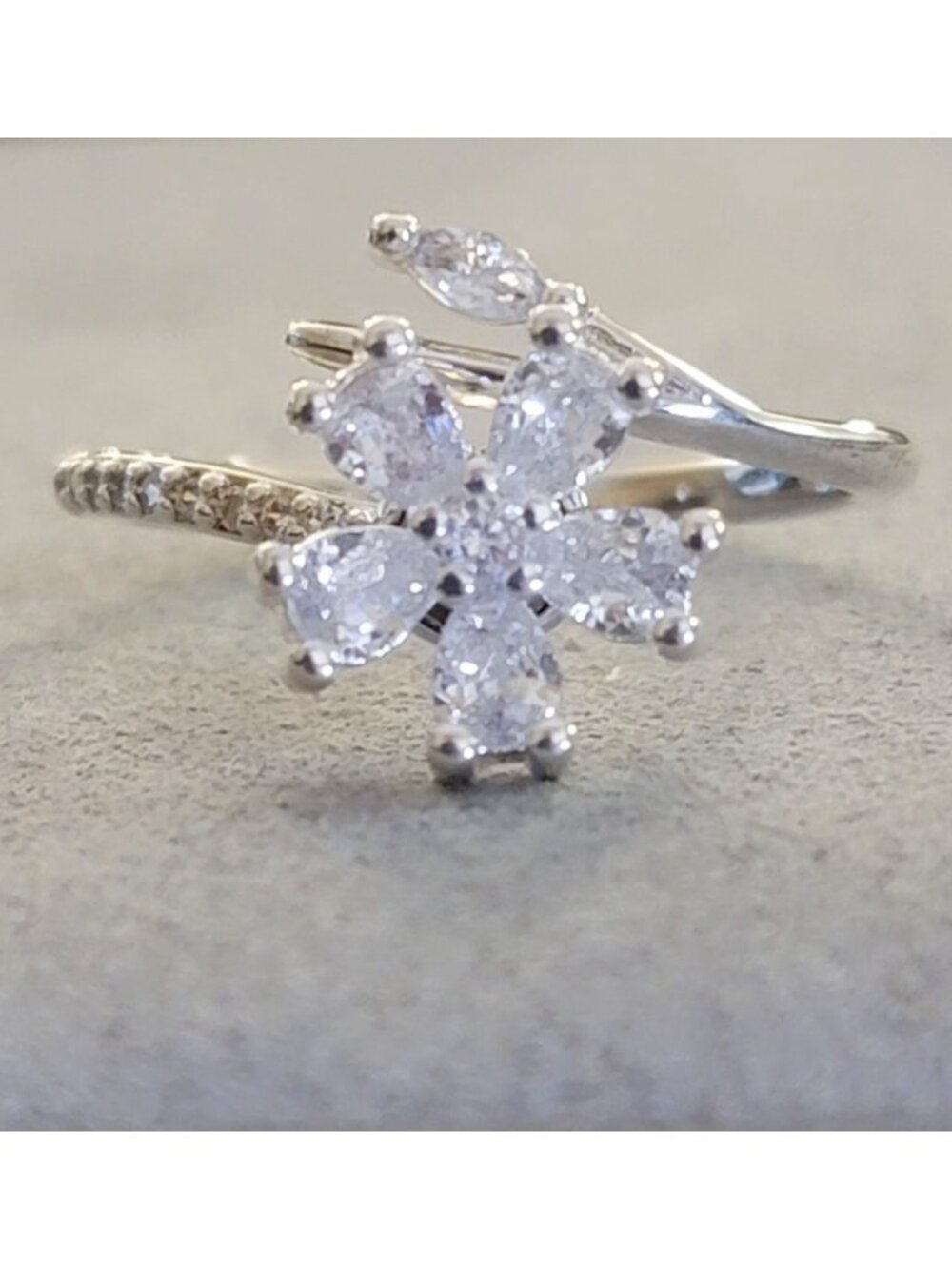 S925 Sterling Silver Spinning Flower Ring Adjustable CZ Floral NWT